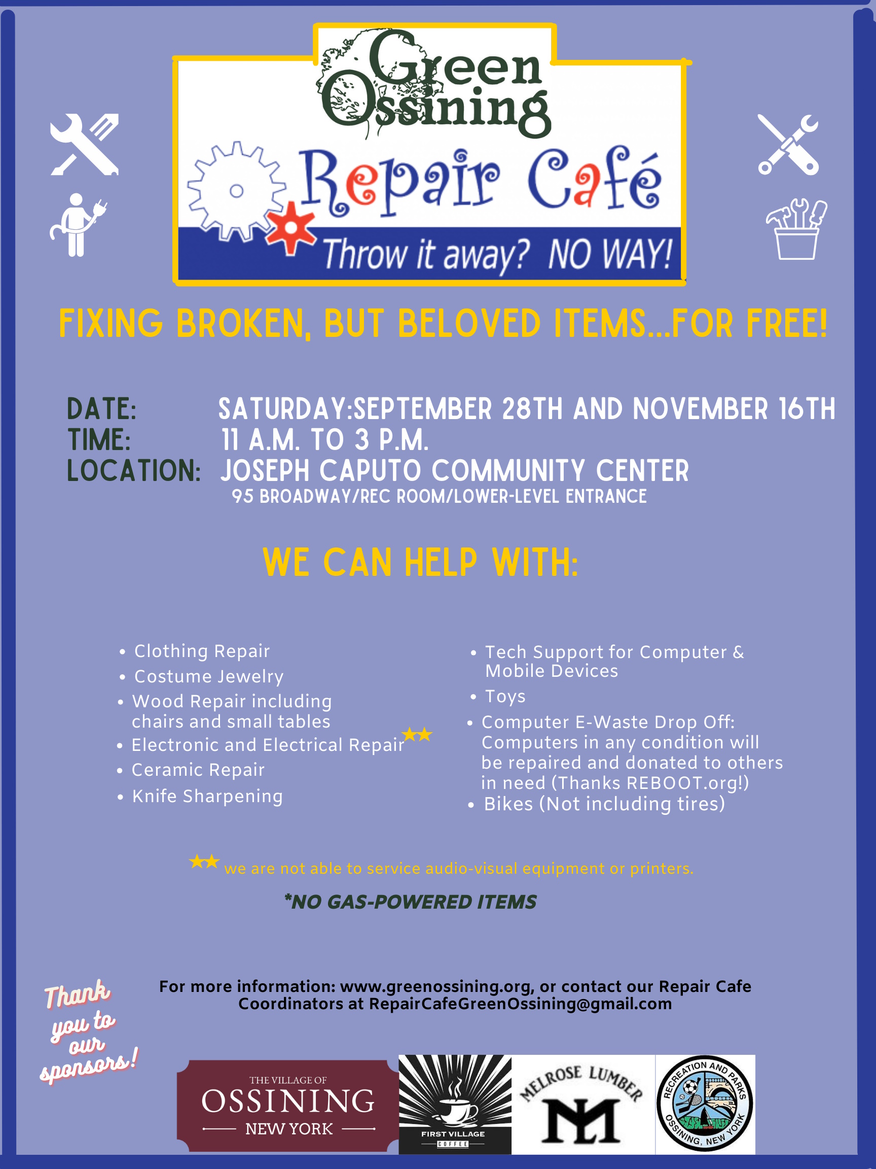 Repair Cafe in English Flyer Sept 28th 2024